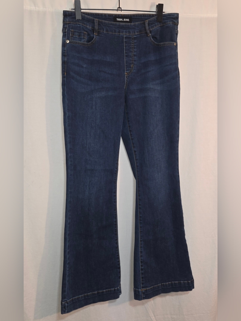 Tribal Jean Size 12 Women's Dark Blue Flared Elastic Waist Jeans